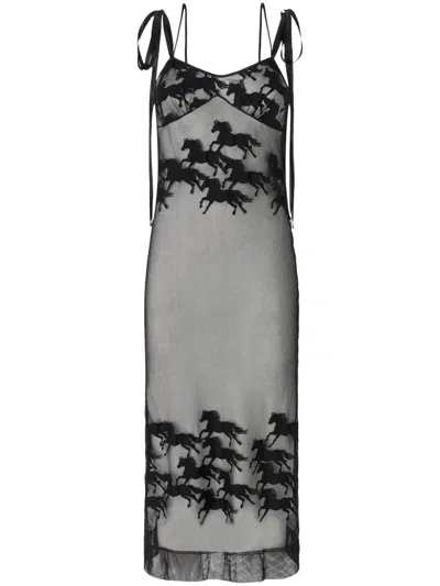 Pinko Horse-detail Midi Dress In Gray