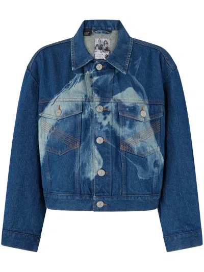 Pinko Jeansjacke Mit Pferde-print In Rinse Wash