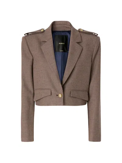 Pinko Houndstooth Cropped Jacket In Brown