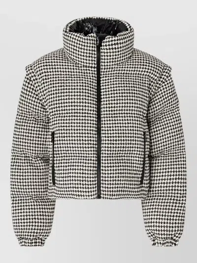 Pinko Houndstooth Hooded Coat Silk Nylon Blend In Gray