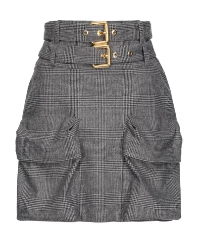 Pinko Houndstooth-pattern Cargo Skirt In Gray