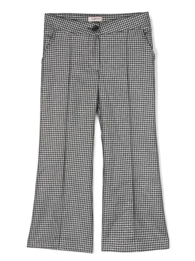Pinko Kids' Houndstooth-print Tailored Trousers In 黑色