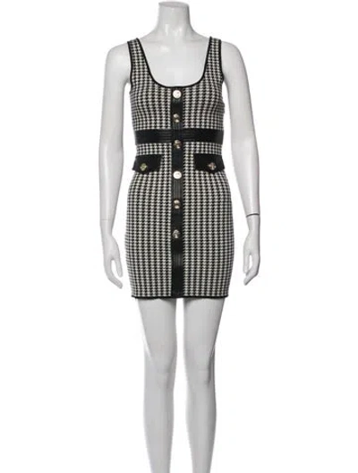 Pre-owned Pinko Houndstooth Print Mini Dress In Black