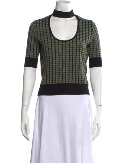 Pre-owned Pinko Houndstooth Print Mock Neck Sweater In Green