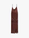Pinko Satin And Lace Long Dress With Sequin Embellishments In Brown