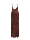 Pinko Satin And Lace Long Dress With Sequin Embellishments In Brown