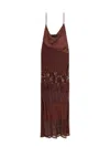 Pinko Satin And Lace Long Dress With Sequin Embellishments In Brown