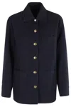 Pinko Oversized Patterned Tweed Jacket In Blue