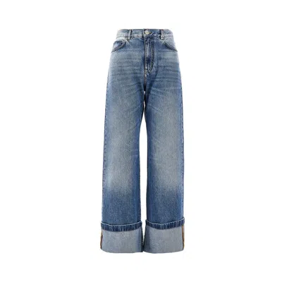 Pinko Ide Leg Jeans With Turned-up Hem In Blue