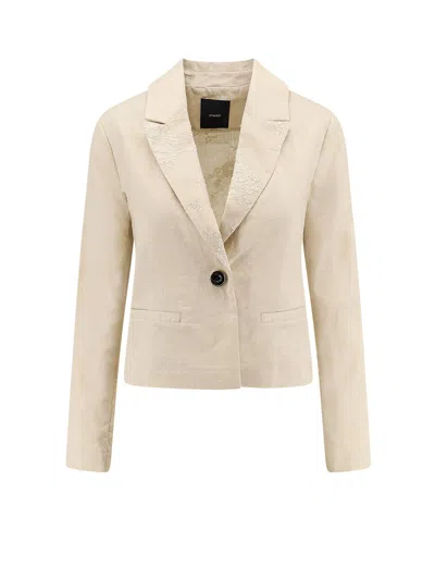 Pinko Idony Embroidered Linen Blazer In White