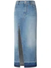 Pinko Blue Skirt With Split On The Front And Logo Patch On The Back In Lavaggio Chiaro