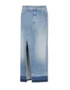 Pinko Blue Skirt With Split On The Front And Logo Patch On The Back In Denim