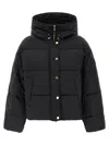 Pinko Cropped Black Coat With Hooded Neckline And Embroidered Logo In Black