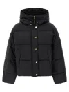Pinko Cropped Black Coat With Hooded Neckline And Embroidered Logo In Black