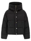 Pinko Cropped Black Coat With Hooded Neckline And Embroidered Logo In Brown