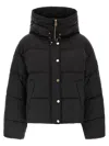 Pinko Cropped Black Coat With Hooded Neckline And Embroidered Logo In Brown
