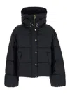 Pinko Cropped Black Coat With Hooded Neckline And Embroidered Logo In Black