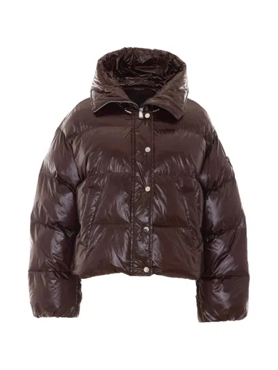 Pinko Long-sleeve Hooded Padded Jacket In Burgundy