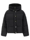 Pinko Cropped Black Coat With Hooded Neckline And Embroidered Logo In Black
