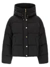 Pinko Cropped Black Coat With Hooded Neckline And Embroidered Logo In Black