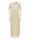 Pinko 'incantesimo' Beige Long Crewneck Dress With Rear Keyhole Closure In Neutrals
