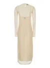 Pinko 'incantesimo' Beige Long Crewneck Dress With Rear Keyhole Closure In Beige