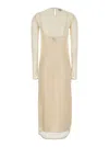 Pinko 'incantesimo' Beige Long Crewneck Dress With Rear Keyhole Closure In Beige G. Maroso