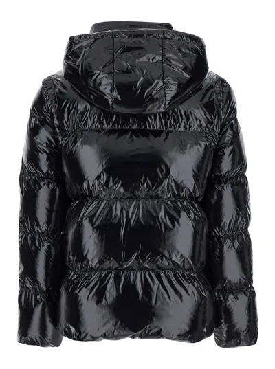 PINKO 'INDICE' BLACK DOWN JACKET WITH LOGO DETAIL ON THE FRONT IN TECH FABRIC WOMAN