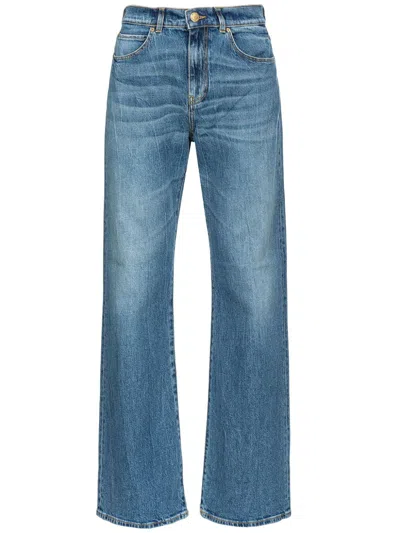 Pinko Indigo Blue Wide-leg Jeans In Délavage Vintage Foncé