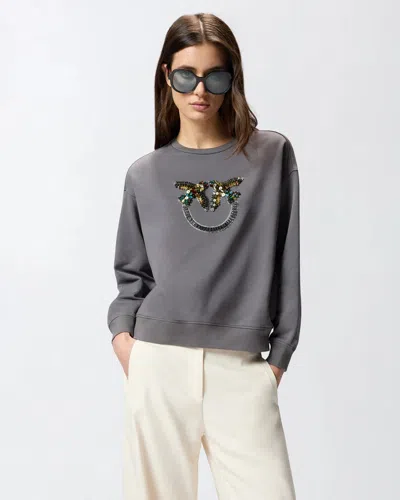 Pinko Inly Knit Sweatshirt Embroidery Logo Ss26 In Grigio - Inverno (k10)