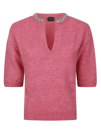 Pinko Innsbruck Alpaca-blend Short-sleeve V-neck Sweater In Pink