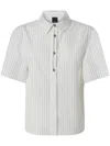 Pinko Multicolored Striped Short Sleeve Button-up Shirt In Zpz White Black Beige