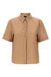 Pinko Brown Striped Shirt With Rounded Hem In Nude
