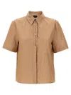 Pinko Brown Striped Shirt With Rounded Hem In Nude