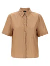 Pinko Brown Striped Shirt With Rounded Hem In Nude