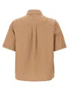 Pinko Brown Striped Shirt With Rounded Hem In Nude