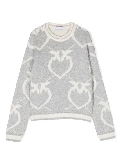 Pinko Kids' Intarsia-knit Logo Crew-neck Jumper In White