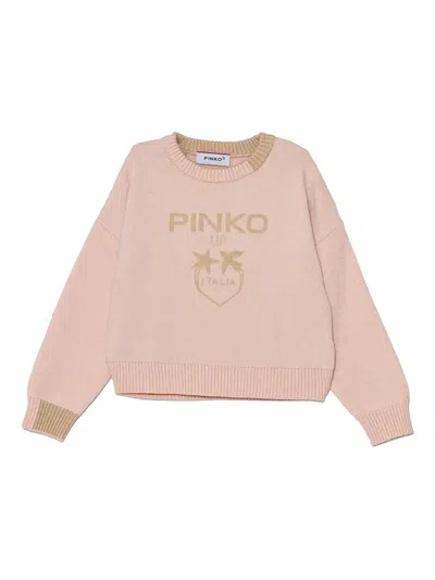 Pinko Kids' Intarsia Knit-logo Sweater In Pink