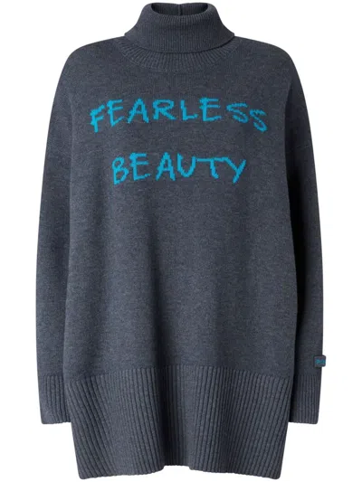 Pinko Intarsia-knit Motif Knit Dress In Grigio E Azzurro