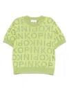 Pinko Kids' Intarsia-logo T-shirt In Green