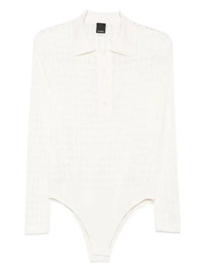 PINKO INTRICATE LACE PANEL BODYSUIT WITH POLO COLLAR