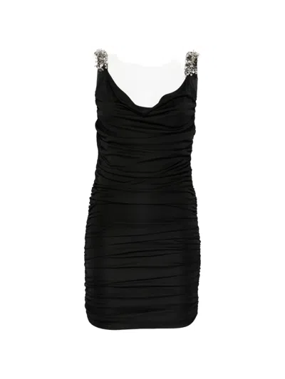 Pinko Isola Embellished Gathered Mini Dress In Black