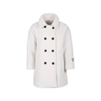 Pinko Kids' Ivory Coat For Girl With Logo In Neutrals
