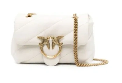 Pinko Matelassé Leather Shoulder Bag With Iconic Love Birds Buckle In White