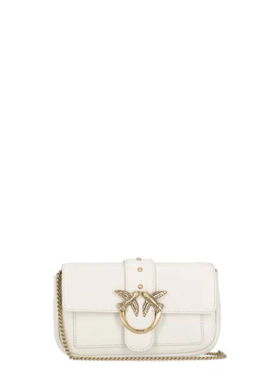 Pinko Ivory Leather Shoulder Bag In Neutral