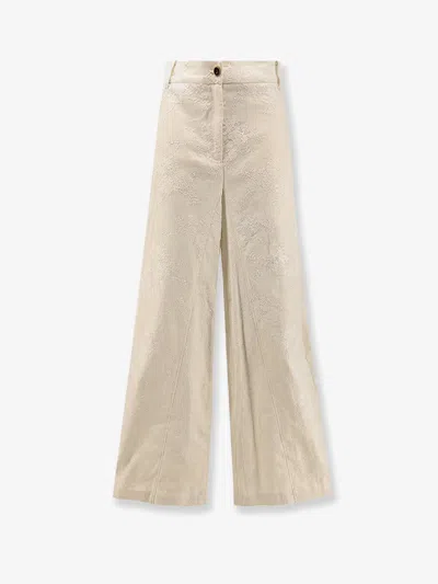 Pinko Ivy Linen Trousers With Embroidery In Neutral