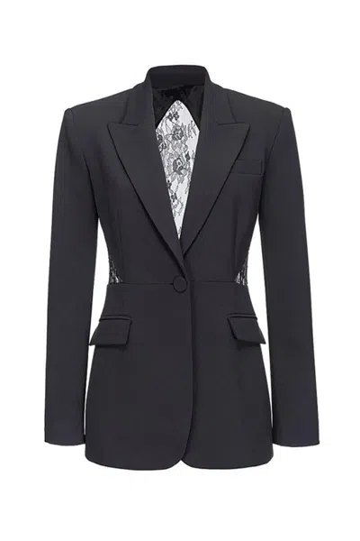 Pinko Flap Pockets Lace Detailing Notched Lapel In Black