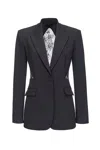 Pinko Flap Pockets Lace Detailing Notched Lapel In Blue