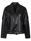 Pinko Cropped Leather Jacket With Asymmetrical Zip In Black