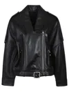 Pinko Cropped Leather Jacket With Asymmetrical Zip In Black